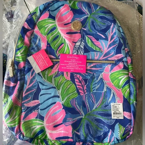 NWT LILLY PULITZER GWP SPORT BACKPACK AND MATCHING WATER BOTTLE BLUE GROTTO - Picture 3 of 4